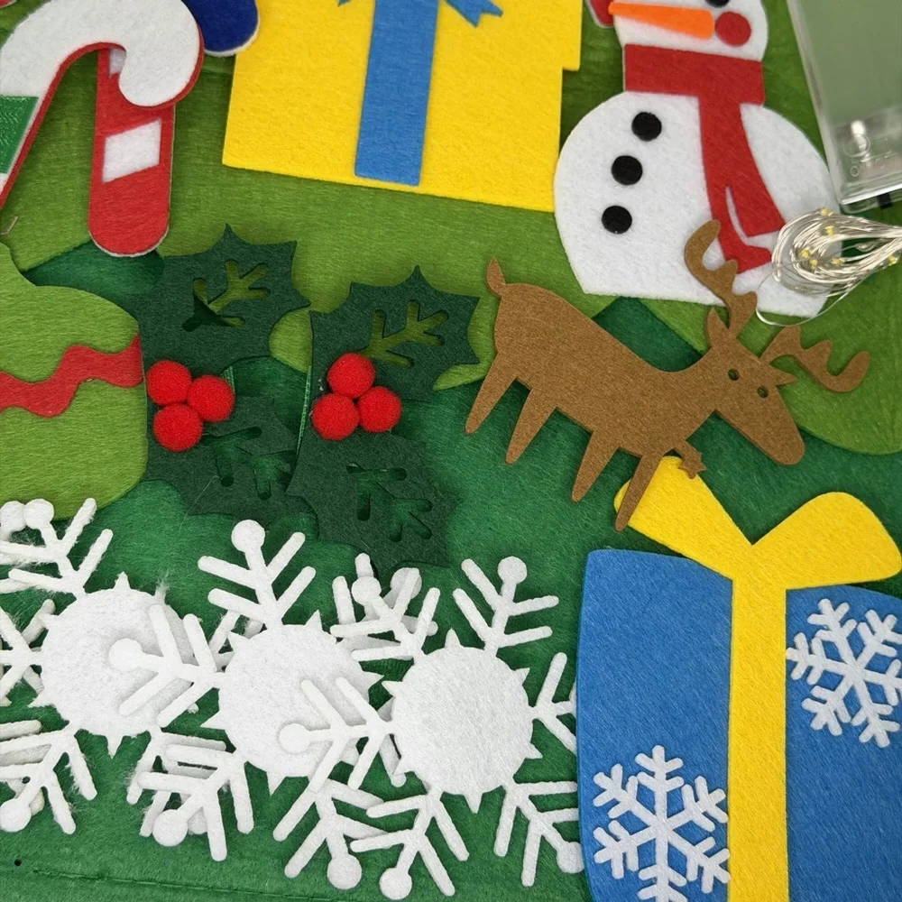 Green Felt Christmas Tree Hanging Wall Decor with Felt Ornaments LED Lights